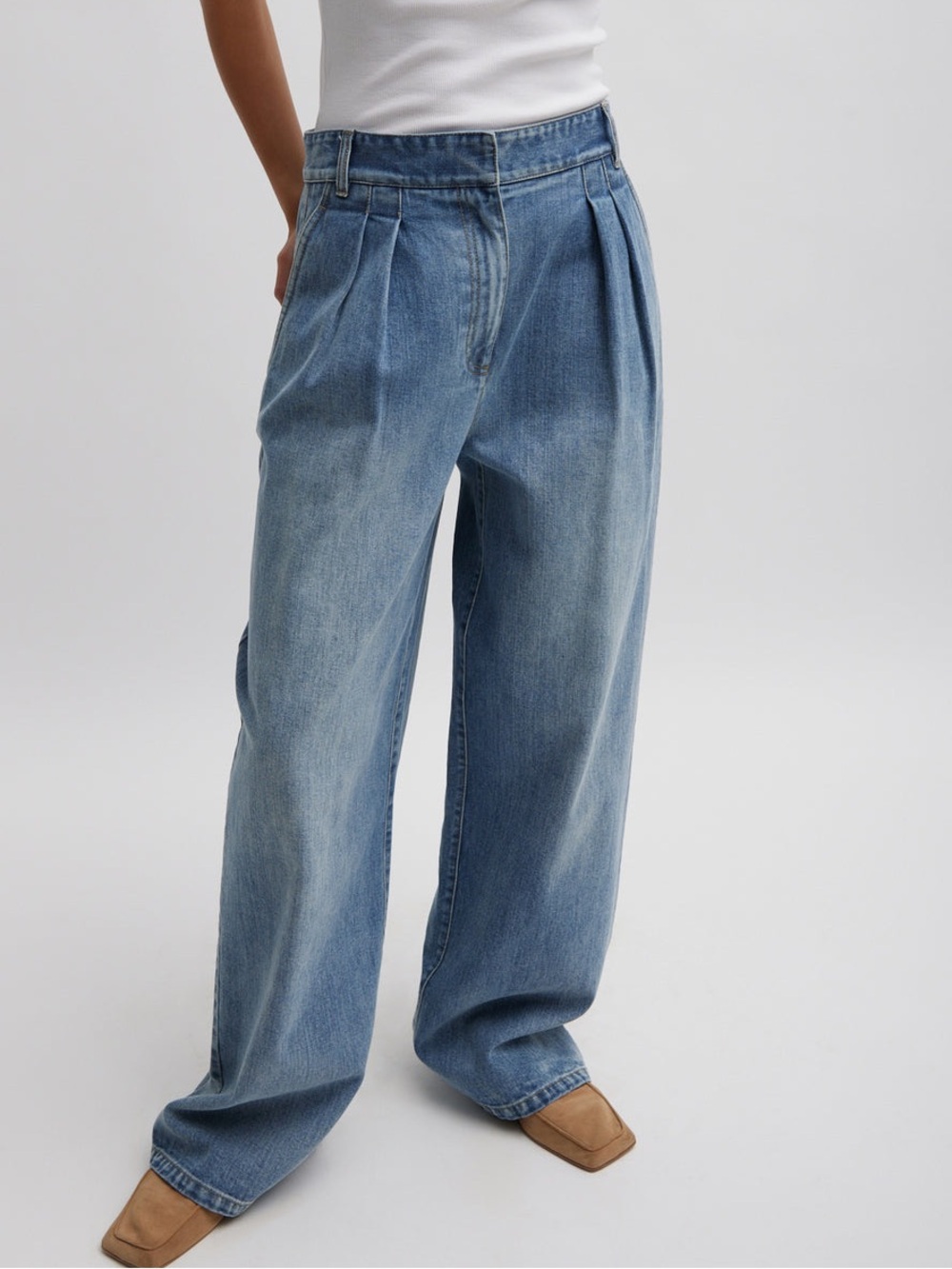 Tibi Wide-Leg High-Waist Denim in Medium Blue Size XS